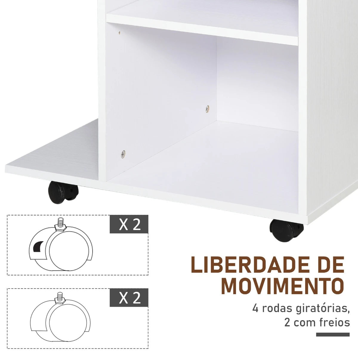 Vinsetto Armário para Impressora de Escritório Multifuncional com Rodas 2 Compartimentos Gaveta Suporte para CPU Prateleira Ajustável para Escritório 60x40x68,5cm Branco Listrado de Madeira