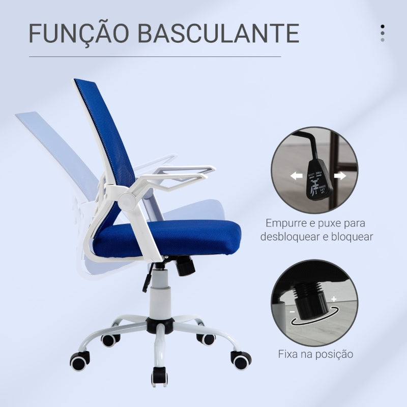 Vinsetto Cadeira de Escritório Ergonômica Giratória com Altura Ajustável Apoio para os Braços Dobrável Suporte Lombar e Encosto Transpirável 62,5x55x94-104cm Azul