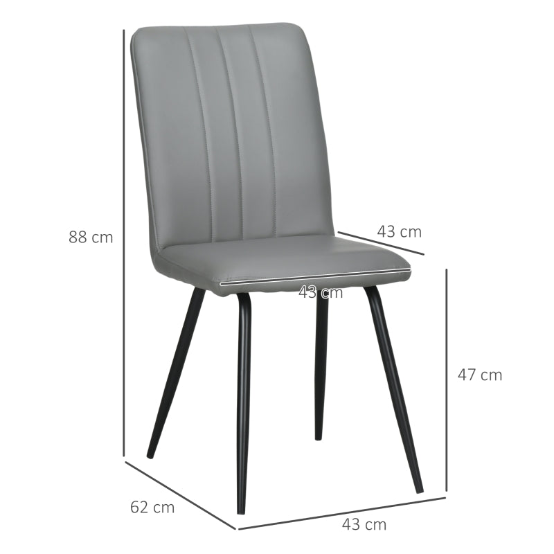 HOMCOM Conjunto de 2 Cadeiras de Sala de Jantar Modernas de Couro PU com Encosto Costurado e Pés de Aço 43x62x88 cm Cinza