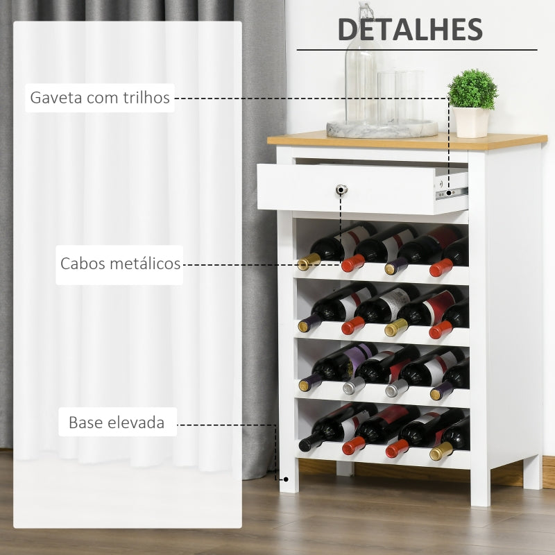 HOMCOM Aparador de Cozinha Moderno com 1 Gaveta e 4 Suportes para 16 Garrafas de Vinho Armário Auxiliar Anti-Tombo 55x30x80cm Branco