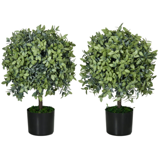 HOMCOM Conjunto de 2 Árvores de Chá Artificial 55 cm Planta Artificial com 343 Folhas Musgo e Vaso Planta Artificial Decorativa Verde