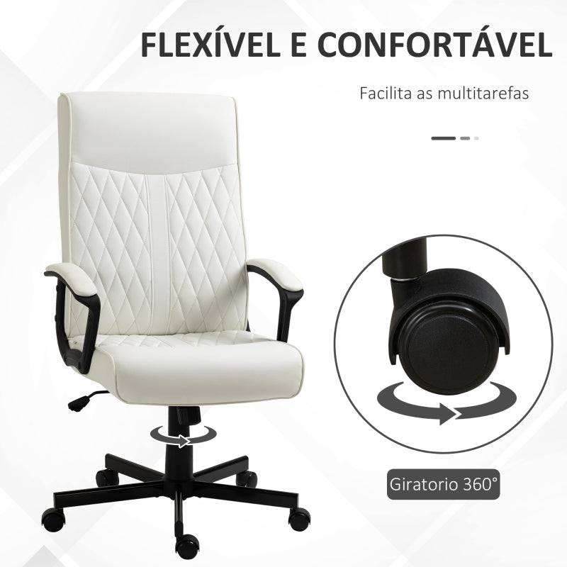 Vinsetto Cadeira de Escritório Giratória 360° com Encosto Alto Altura Ajustável e Função de Inclinação 65x65x102-112,5cm Creme