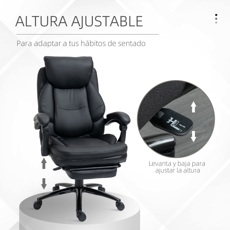 Vinsetto Cadeira de Escritório Ergonómica Cadeira de Escritório com Altura Ajustável com Encosto Inclinável em até 130° Função Basculante e Apoio para os Pés Retrátil Aço 73x66x112-118cm Preto