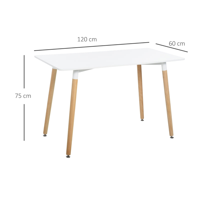 HOMCOM Mesa de jantar estilo nórdico com pernas de madeira 120x60x75 cm branco