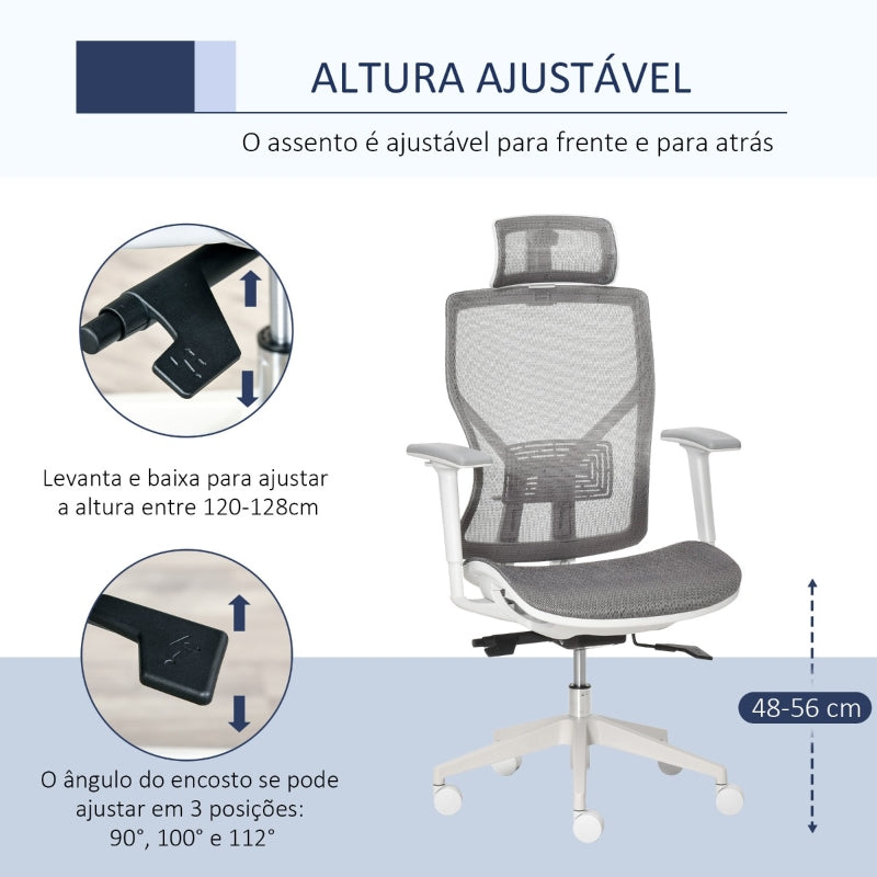 Vinsetto Cadeira de Escritório Giratória com Altura Ajustável Apoio para os Braços Apoio para a Cabeça e Suporte Lombar Reguláveis Encosto Alto 67x65x120-128cm Cinza