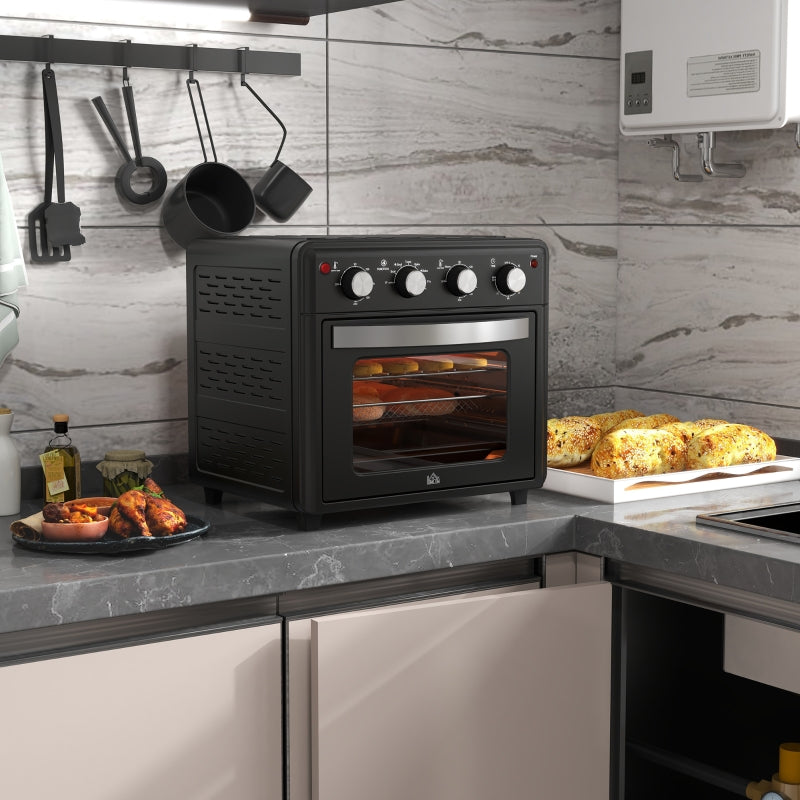 HOMCOM Mini Forno Elétrico 30L 1600W Mini Forno de Convecção com 7 Modos Temporizador e Temperatura Ajustável 43x39x39 cm Preto