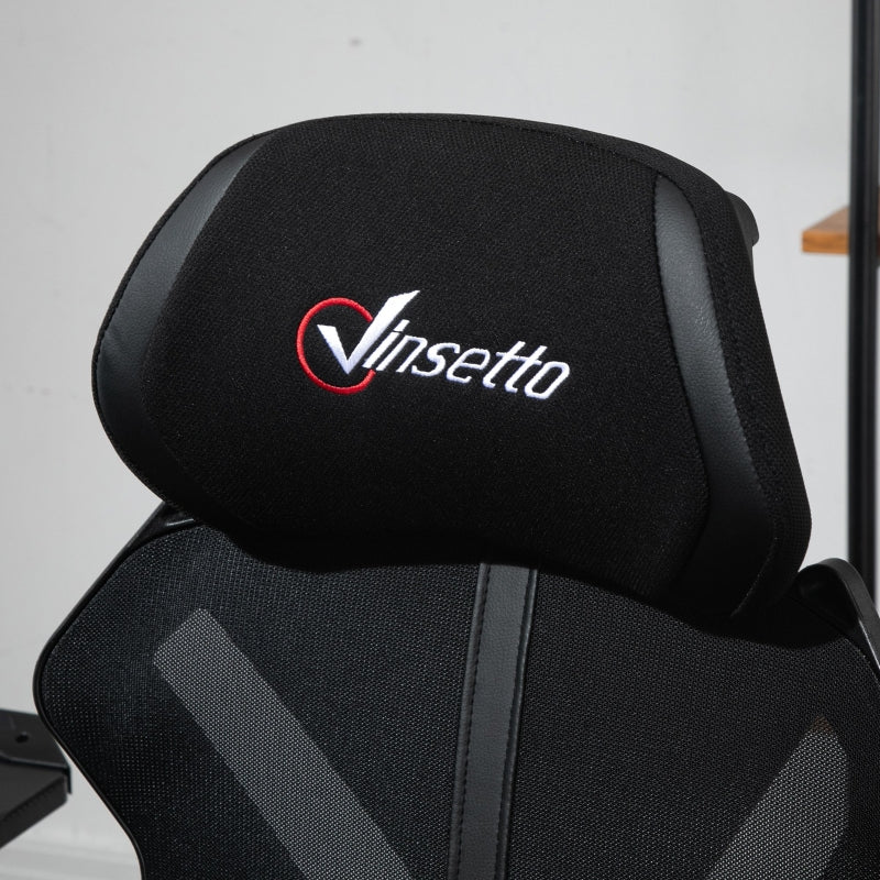 Vinsetto Cadeira de Gaming com Apoio para os Pés Retrátil Cadeira de Escritório Reclinável com Apoio para a Cabeça e Altura Ajustável 65x65x119-129cm Preto