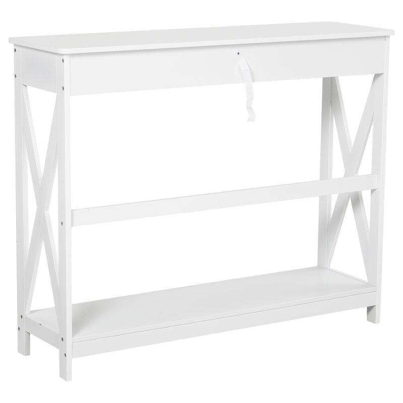 HOMCOM Mesa Consola Clássica com 1 Gaveta e 1 Prateleira de Armazenamento para a Entrada Mesa Auxiliar Sala de Estar Estilo Elegante 100x30x81cm Branco