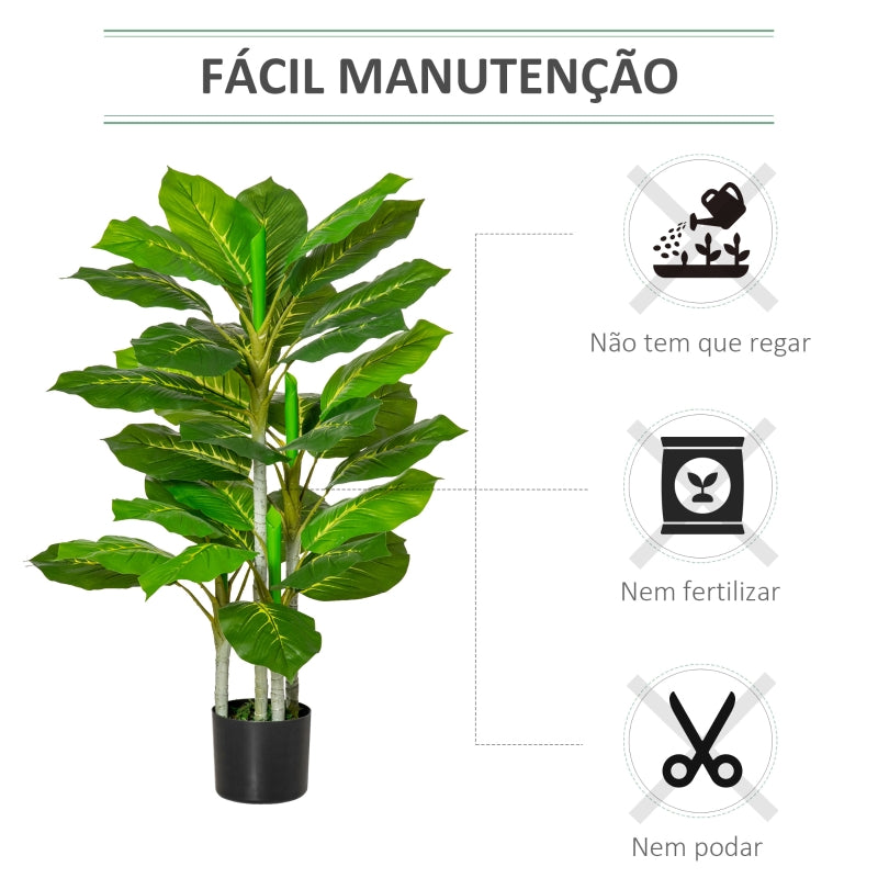 HOMCOM Planta Artificial de 95cm com 33 Folhas Realistas em Vaso de Cimento Planta Imitação Folha Perene Interior e Exterior para Decoração Verde