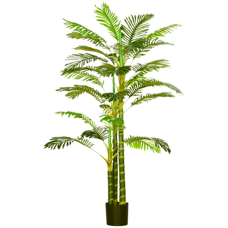 HOMCOM Planta Artificial Palmeira Areca com Vaso e 30 Folhas Decoração para Interior e Exterior Ø19,5x190 cm Verde