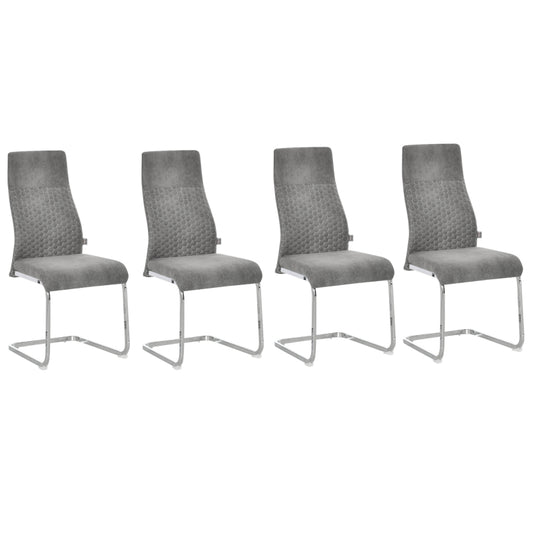 HOMCOM Conjunto de 4 Cadeiras de Sala de Jantar Estofadas em Veludo com Assento Acolchoado e Pés de Metal Cadeiras Cantilever Modernas 45x61x98cm Cinza