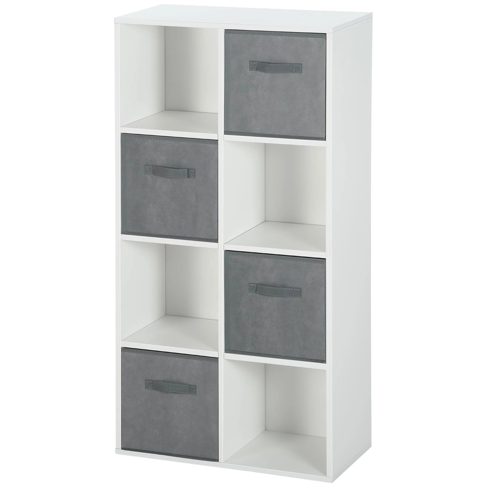 HOMCOM Estante para Livros de 8 Cubos Estante Modular com 4 Cestos Removíveis de TNT para Escritório Estúdio Dormitório 61,5x30x121,6cm Branco e Cinza