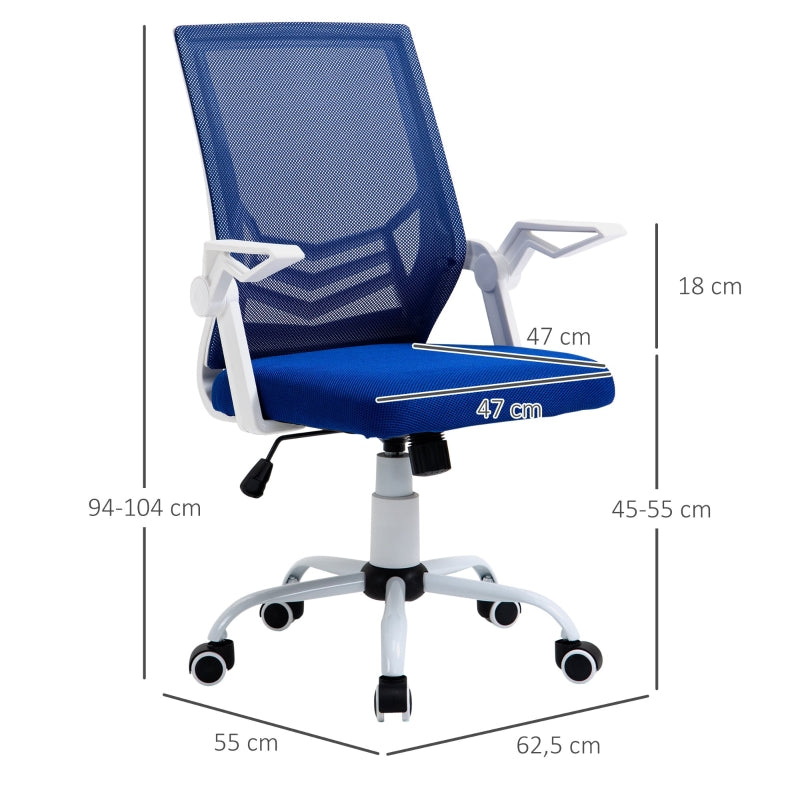 Vinsetto Cadeira de Escritório Ergonômica Giratória com Altura Ajustável Apoio para os Braços Dobrável Suporte Lombar e Encosto Transpirável 62,5x55x94-104cm Azul