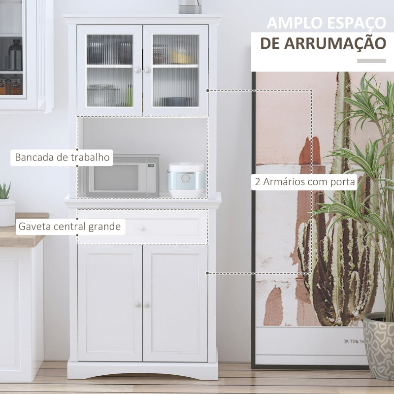 HOMCOM Armário de Cozinha Moderno com 1 Gaveta 4 Portas e Prateleiras Ajustáveis Armário Alto de Cozinha 79x40x180 cm Branco