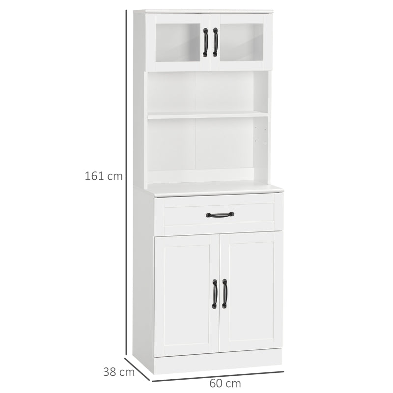 HOMCOM Armário de Cozinha com 4 Portas Gaveta e Prateleiras Ajustáveis para Sala de Jantar Estilo Moderno 60x38x161 cm Branco