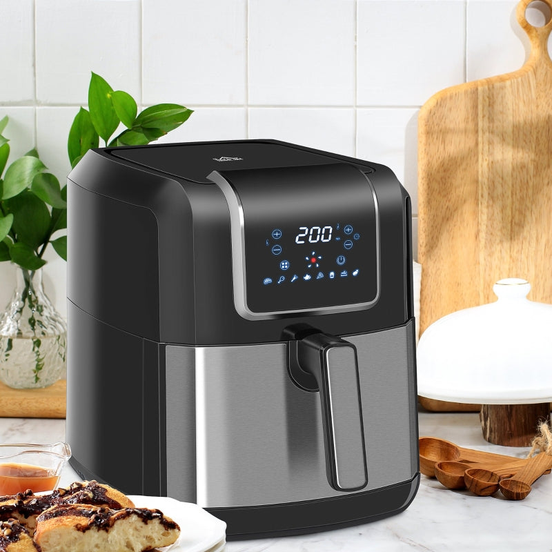 HOMCOM Fritadeira sem Óleo 6,5L 1700W Fritadeira de Ar Quente com 8 Programas Tela LED Tátil