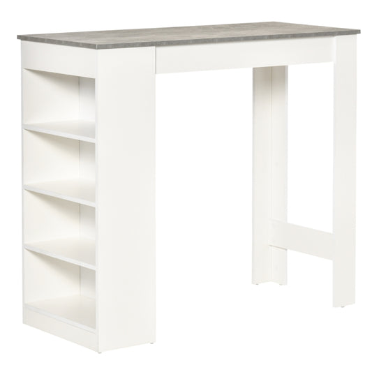 HOMCOM Mesa de Bar Mesa Alta Tipo Bistrô de Cozinha com Prateleiras Estilo Moderno de Melamina para Sala de Jantar Sala de Estar 115x50x102,7cm Branco e Cinza