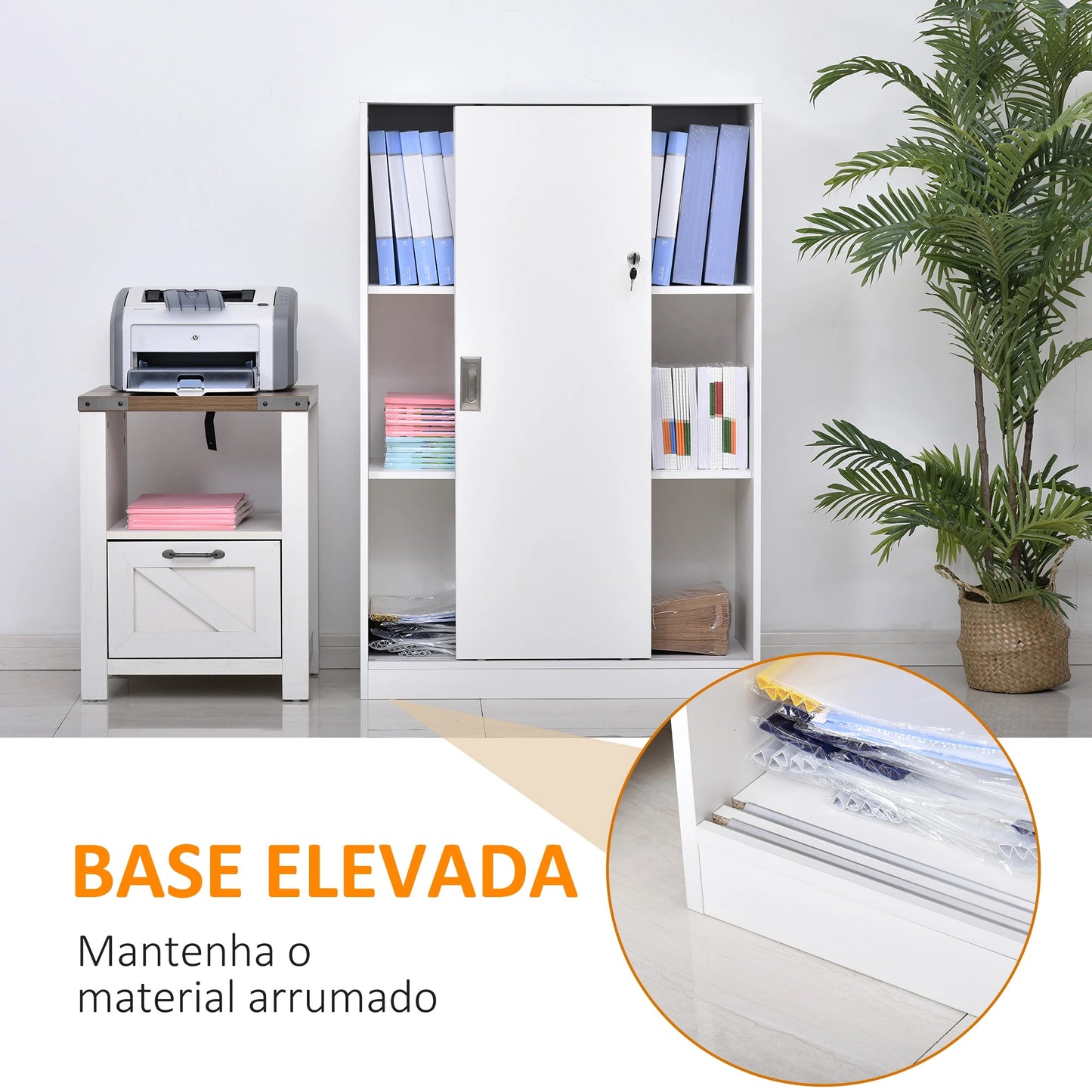 HOMCOM Armário de escritório com 2 portas deslizantes e 3 prateleiras 80x40x120 cm Branco