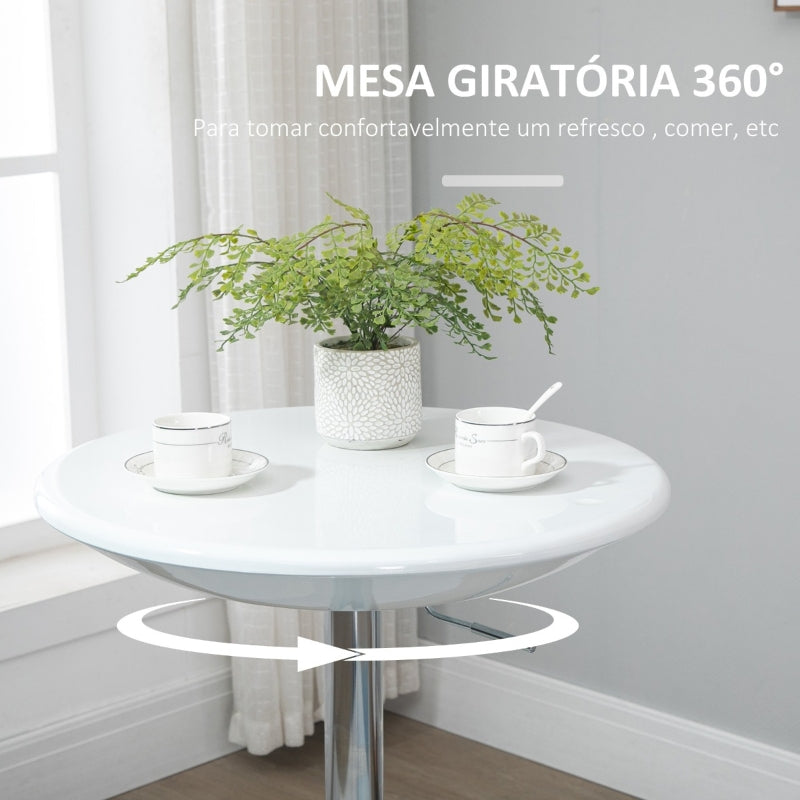 HOMCOM Mesa de Bar com Altura Regulável Giratória 360° com Base Redonda Mesa Alta de Aço Moderna para Cozinha Sala de Jantar Cafeteria 61x61x76-97cm Branco