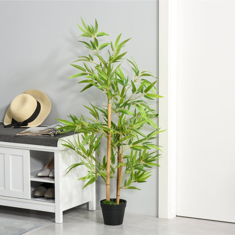 Outsunny Planta de Bambú Artificial no Vaso 120cm Planta Artificial Decorativa