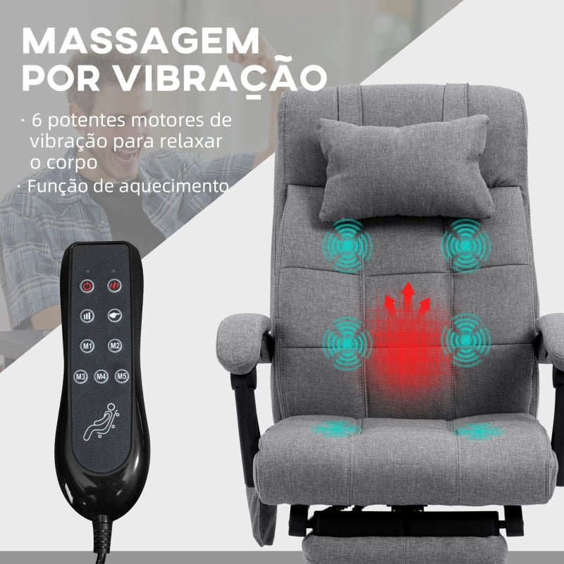 Vinsetto Cadeira de Escritório Executiva com 6 Pontos de Massagem 5 Modos Reclinável 155° com Função de Aquecimento 66x76x112-120 cm Cinza