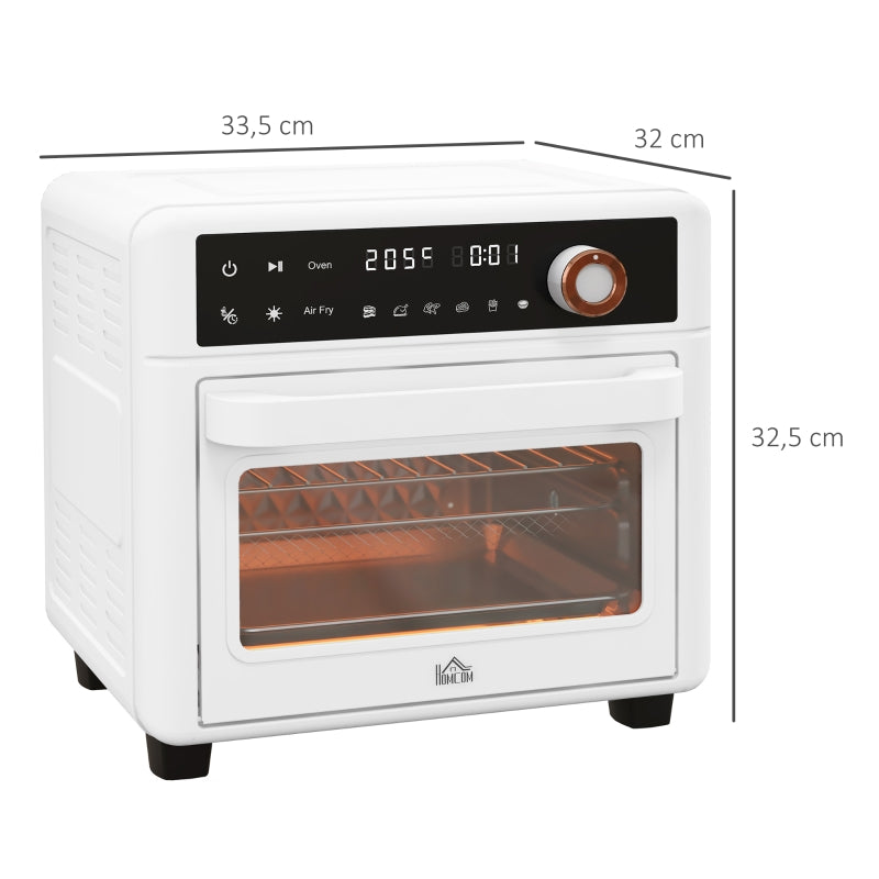 HOMCOM Mini Forno Elétrico Multifuncional de 13L 1200W com 12 Modos Temporizador e Temperatura Ajustável 33,5x32x32,5 cm Branco