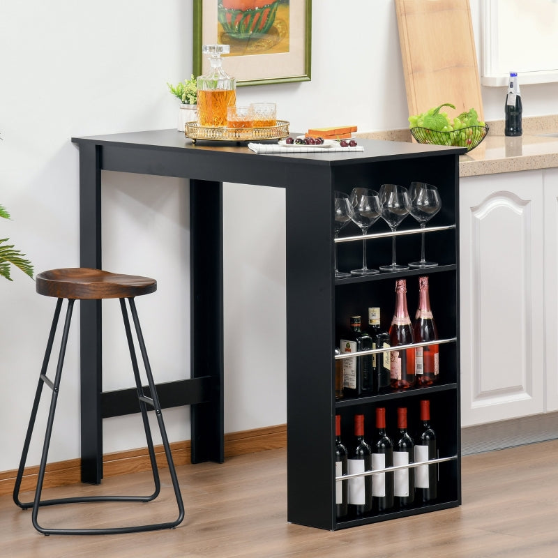 HOMCOM Mesa Bar de Bistrô com 3 Prateleiras com Suporte Estilo Moderno para Cozinha Sala de Estar Estrutura de Melamina 112x57x106cm Preto