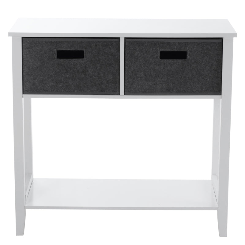 HOMCOM Mesa Consola com 2 Gavetas de Tecido 1 Prateleira de Armazenamento Móvel de Entrada para Corredor Sala de Estar 80x35x76cm Branco e Cinza