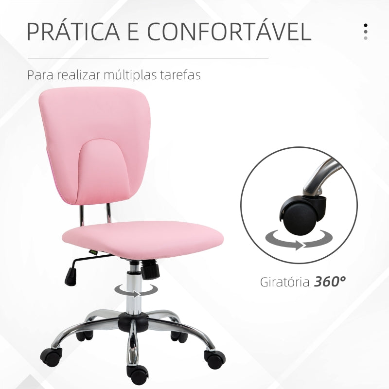 Vinsetto Cadeira de Escritório Giratória de Couro PU com Altura Ajustável e Função Basculante 50x54x87,5-96,5 cm Rosa