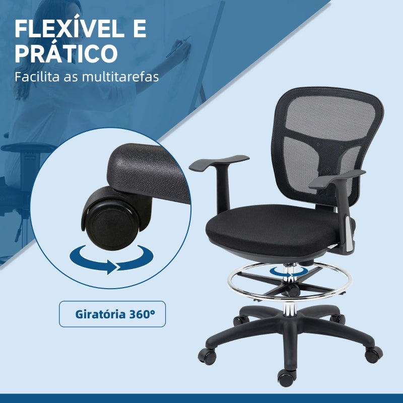 Vinsetto Cadeira de Escritório Ergonómica com Apoio para os Braços Apoio para os Pés e Assento Ajustáveis 59x59x95-115cm Preto