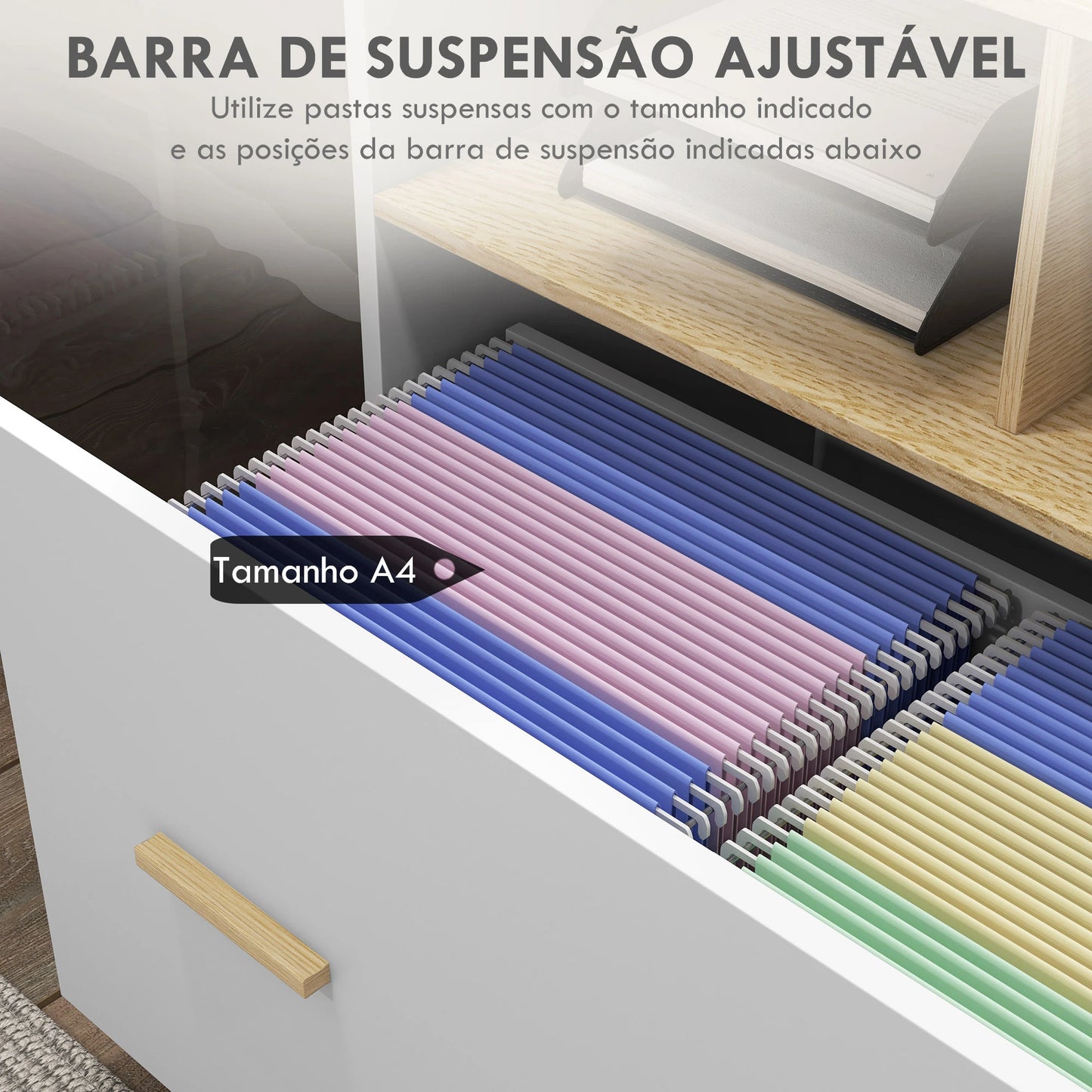 Vinsetto Armário para Escritório Armário para Arquivos com Rodas e Barra Suspensa para Tamanho A4 76x40x75,5 cm Branco e Madeiraco (Copiar)