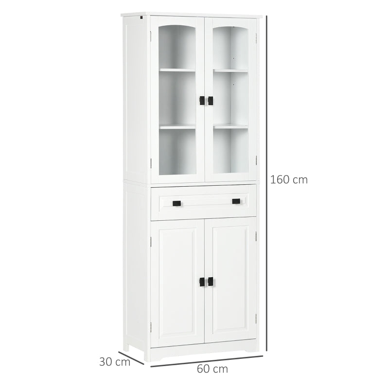 HOMCOM Armário de Cozinha com 4 Portas 1 Gaveta e 2 Prateleiras Ajustáveis para Sala de Jantar 60x30x160 cm Branco