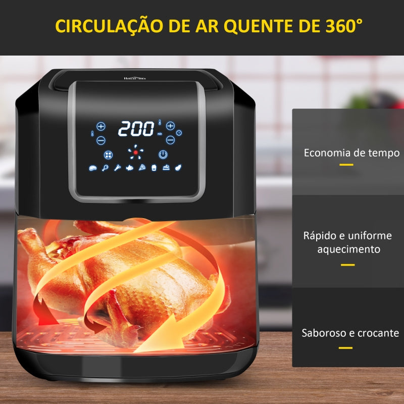 HOMCOM Fritadeira sem Óleo 6,5L 1700W Fritadeira de Ar Quente com 8 Programas Tela LED Tátil