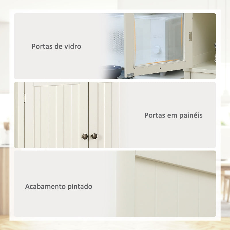 HOMCOM Armário de Cozinha com 2 Portas de Vidro 1 Gaveta e Prateleira Ajustável Móvel Auxiliar de Cozinha 76x40x182,5cm Creme