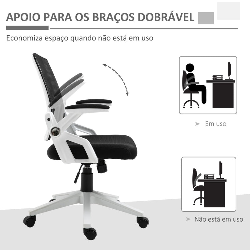 Vinsetto Cadeira de Escritório Ergonômica Basculante com Altura Ajustável Apoio para o Braço Dobrável Suporte Lombar e Malha Transpirável 61x61x94-104cm Preto