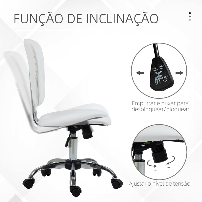 Vinsetto Cadeira de Escritório Giratória de Couro PU com Altura Ajustável e Função Basculante 50x54x87,5-96,5 cm Branco