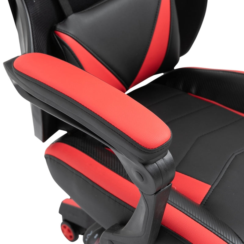 Vinsetto Cadeira Gaming Ergonómica Cadeira Gaming para Escritório com Altura Ajustável Encosto Regulável Almofada Lombar Apoio para os Pés Retráteis 65x70x117-125cm Vermelho