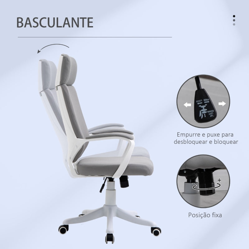 Vinsetto Cadeira de escritório ergonômica ajustável em altura giratória com apoio de braços Apoio de cabeça e encosto alto 63x65x113-123 cm Cinza