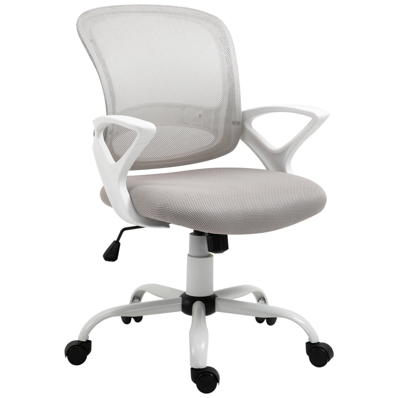 Vinsetto Cadeira de Oficina Ergonômica Basculante com Altura Ajustável Assento Giratório 360° Suporte Lombar e Malha Transpirável 61x61x89-99cm Cinza e Branco