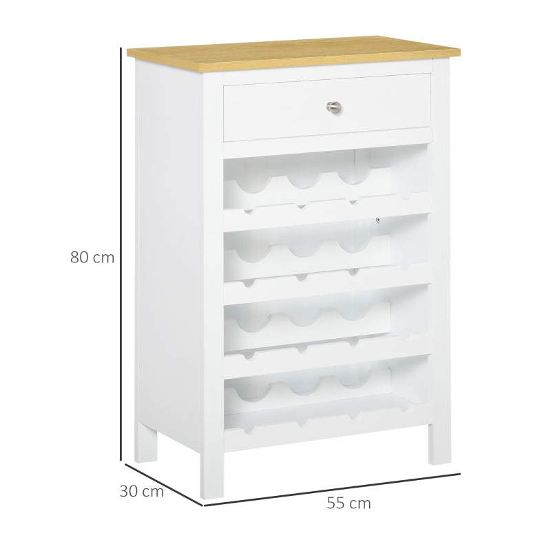 HOMCOM Aparador de Cozinha Moderno com 1 Gaveta e 4 Suportes para 16 Garrafas de Vinho Armário Auxiliar Anti-Tombo 55x30x80cm Branco