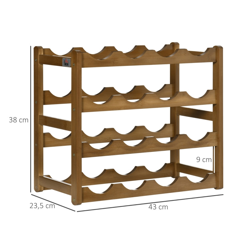 HOMCOM Suporte para 16 Garrafas de Bambu Prateleira para Garrafas de Vinho de 4 Níveis 43x23,5x38cm Marrom