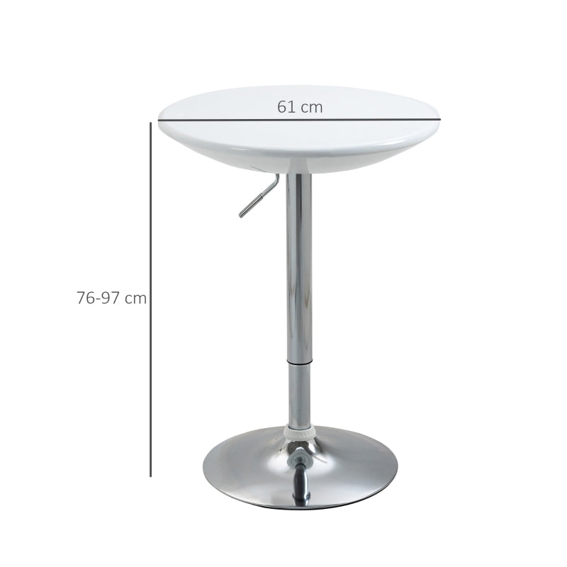 HOMCOM Mesa de Bar com Altura Regulável Giratória 360° com Base Redonda Mesa Alta de Aço Moderna para Cozinha Sala de Jantar Cafeteria 61x61x76-97cm Branco