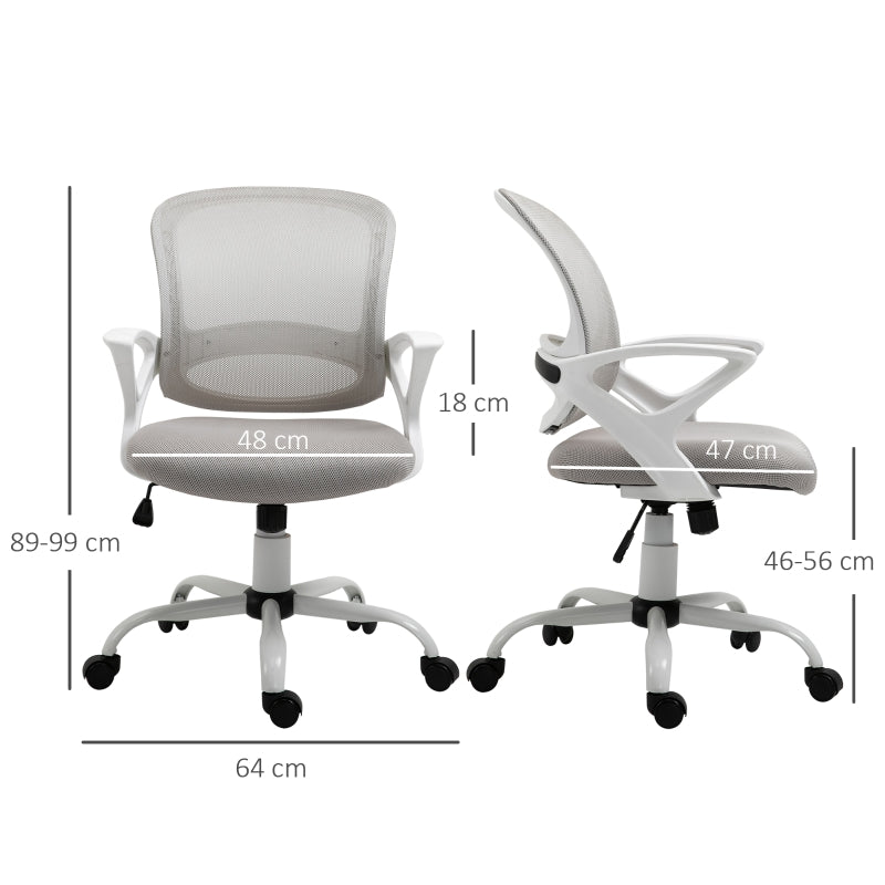 Vinsetto Cadeira de Oficina Ergonômica Basculante com Altura Ajustável Assento Giratório 360° Suporte Lombar e Malha Transpirável 61x61x89-99cm Cinza e Branco