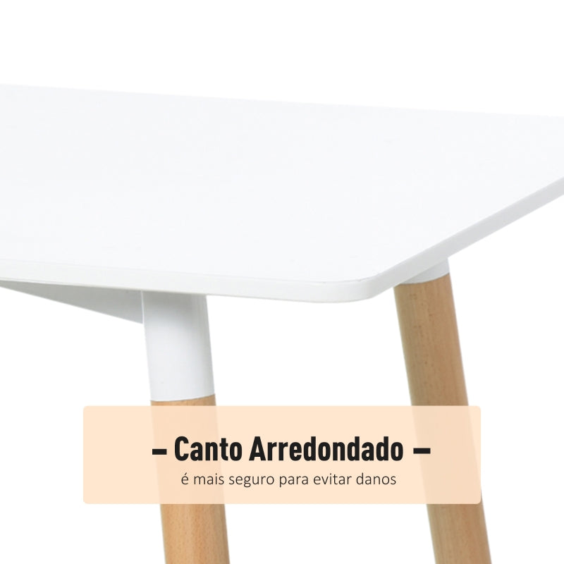 HOMCOM Mesa de jantar estilo nórdico com pernas de madeira 120x60x75 cm branco