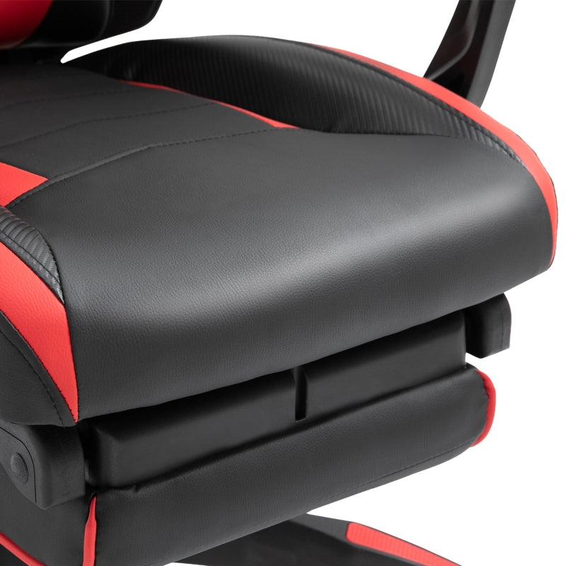 Vinsetto Cadeira Gaming Ergonómica Cadeira Gaming para Escritório com Altura Ajustável Encosto Regulável Almofada Lombar Apoio para os Pés Retráteis 65x70x117-125cm Vermelho