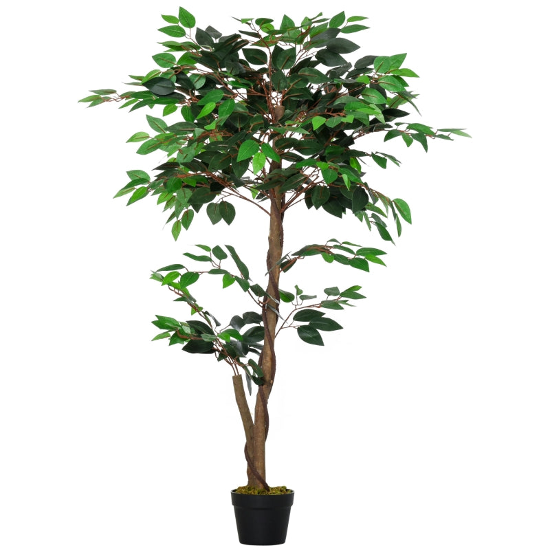 Outsunny Árvore de Chá Artificial 120 cm Planta Artificial com 546 Folhas Musgo e Vaso