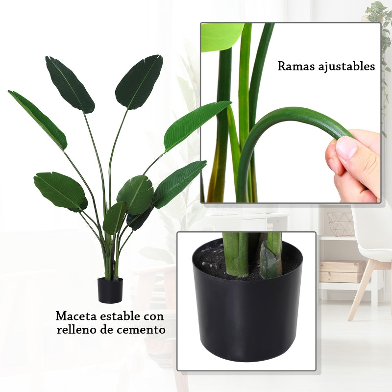 Outsunny Planta Artificial de Decoração Planta Palmeira Artificial com Vaso 10 Folhas para Exterior e Interior Ø18x180cm Verde