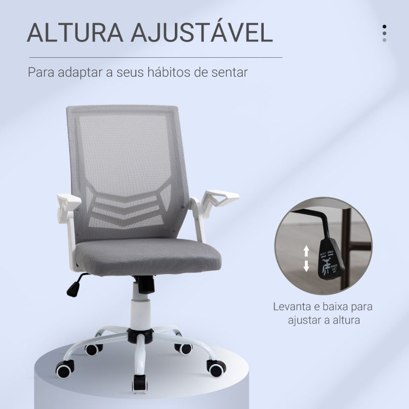 Vinsetto Cadeira de Escritório Ergonômica Giratória com Altura Ajustável Apoio para os Braços Dobrável Suporte Lombar e Encosto Transpirável 62,5x55x94-104cm Cinza