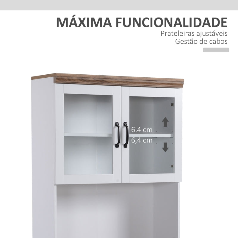 HOMCOM Armário de Cozinha com 2 Portas de Vidro Prateleiras Ajustáveis Bancada e Sistema Anti-Tombo 72x40x178cm Branco e Madeira