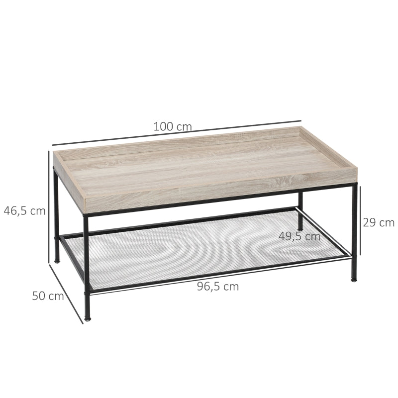 HOMCOM Mesa de Centro com Prateleira de Armazenamento e Estrutura de Metal Estilo Industrial 100x50x46,5cm Madeira